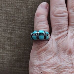 925 Thai Silver Marcasite Turquoise Ring
